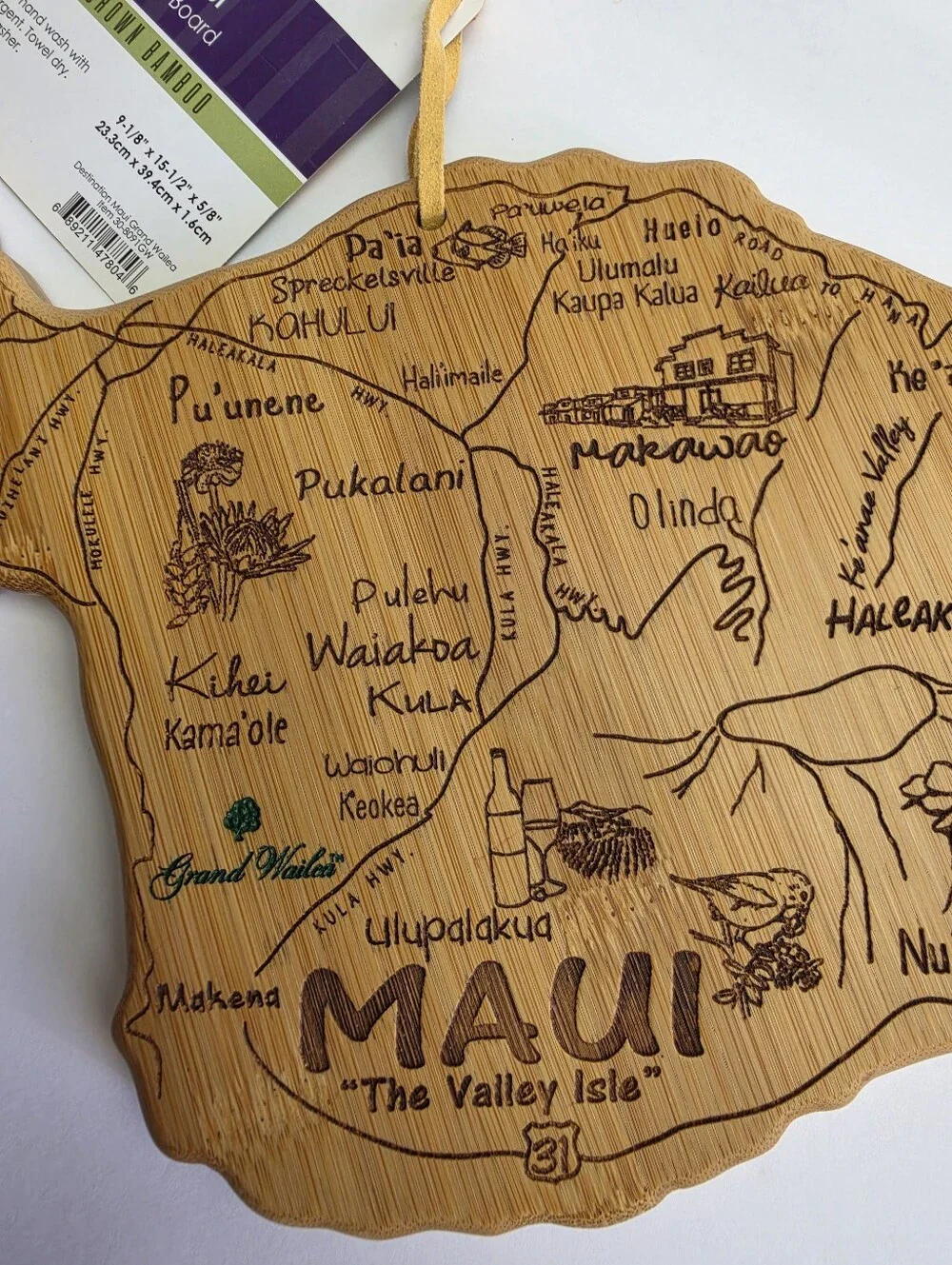 Totally Bamboo Destination Maui Serving and Cutting Board with Hang Tie for Wall